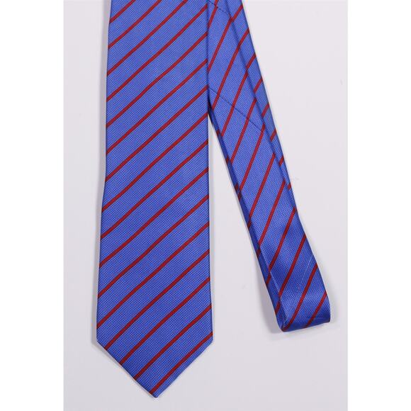 Dolcepunta Royal Blue Red Striped Silk Handmade Necktie Tie - Picture 3 of 6